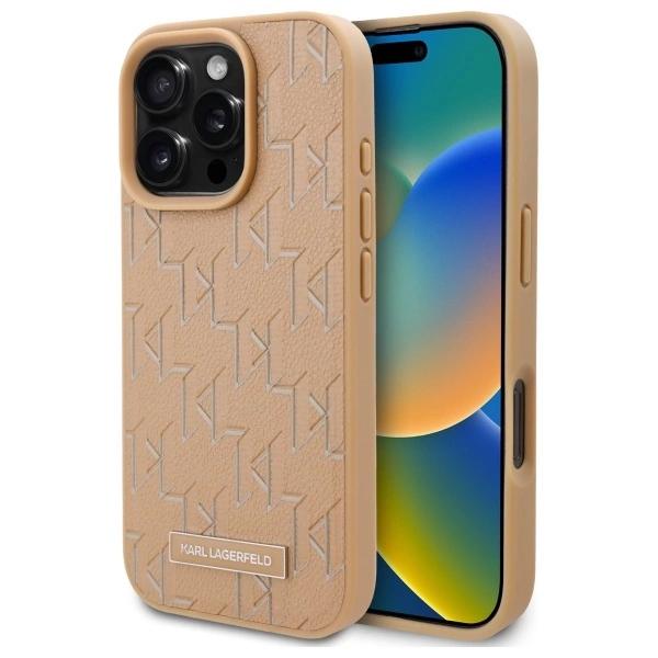 Karl Lagerfeld Klhmp16Lpkhporpe Iphone16 Pro 6.3 Hardcase Beżowy/Beige Leather Monogram Metal Logo Magsafe