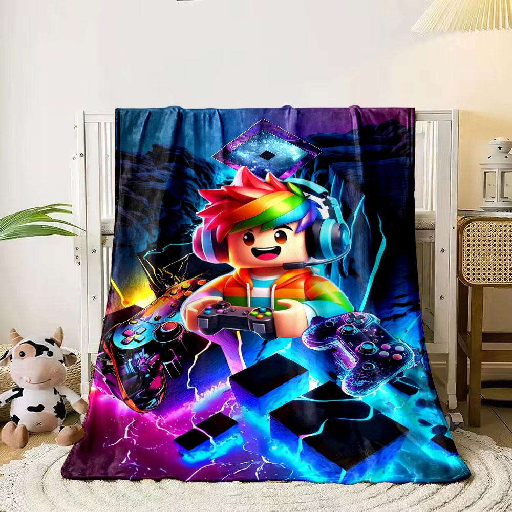 A vibrant gaming-themed design with controllers, neon colors, and dynamic cracks. for all seasons blanket lunch break throw gift 80cm x 120cm