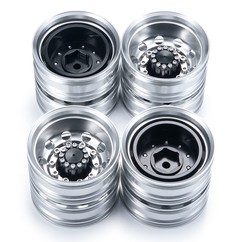 1/14 Scale Trailer RC Rock Crawler Wheel Rims, Aluminum Beadlock Wheel Hubs for Tamiya Trucks (4pcs)