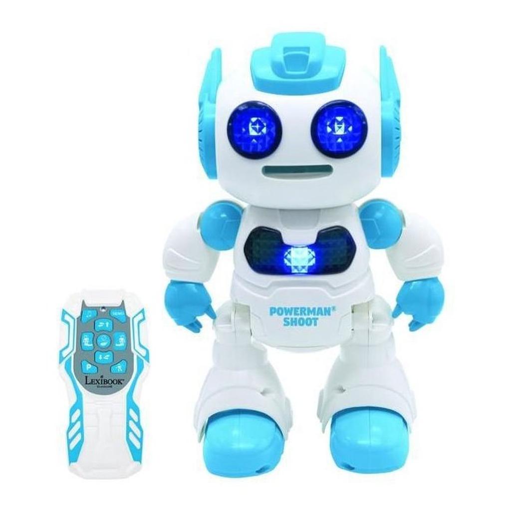 Powerman Shoot Robot Programmable avec Dance, Musique, démo – Télécommande et disques en mousse inclus.