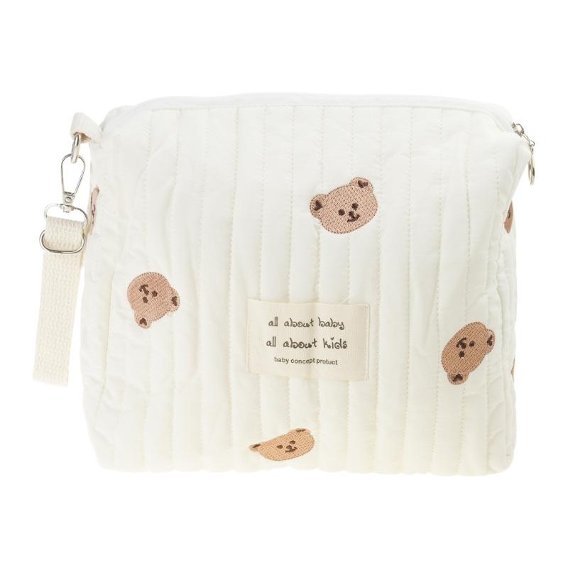 Cute Bear Embroidery Mommy Bag Zipper Newborn Baby Diaper Bags Nappy Travel Stroller Storage Organizer Makeup Pouch