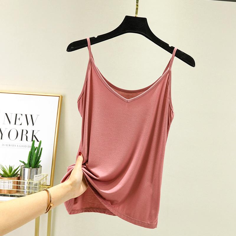 Modal Small Suspender Vest Women's Summer Beauty Back Foreign Style Outside Wear Sleeveless Bottoming Shirt Versatile V-neck Top