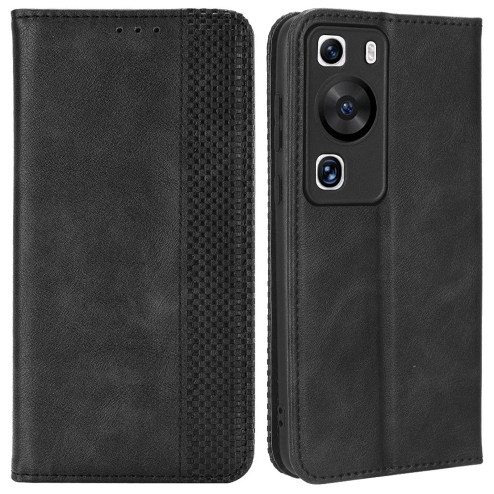 

Phone Stand Cover for Huawei P60/P60 Pro Magnetic Retro PU Leather Cell Phone Wallet Case Black