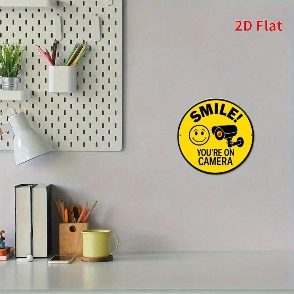 1pc Smiling Face Metal Sign, 2D Flat Printed Wall Decor, 7.87x7.87in Easy Hang Plaque for Bedroom Kitchen Dining