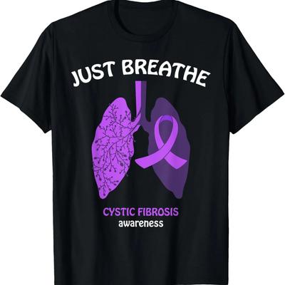 Just Breathe Purple Ribbon CF Cystic Fibrosis Awareness T-Shirt