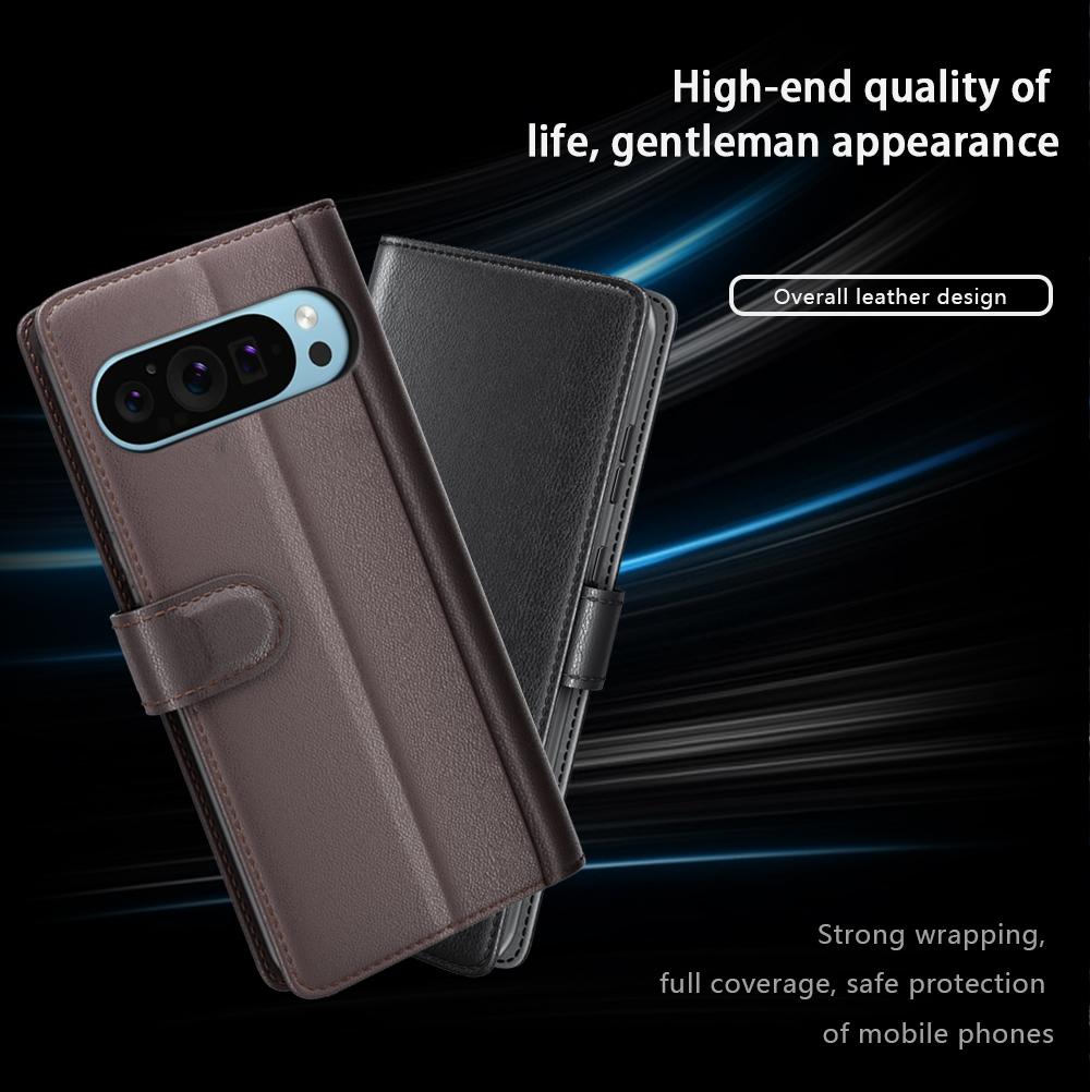For Google Pixel 9/Pixel 9 Pro Case Genuine Split Leather Phone Cover with Wallet Stand