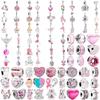 New DIY Sparkling Pink Serise Flower Dangle Butterfly Charm Heart Axolotl Bead Fit Silver European Bracelet JewelryGift