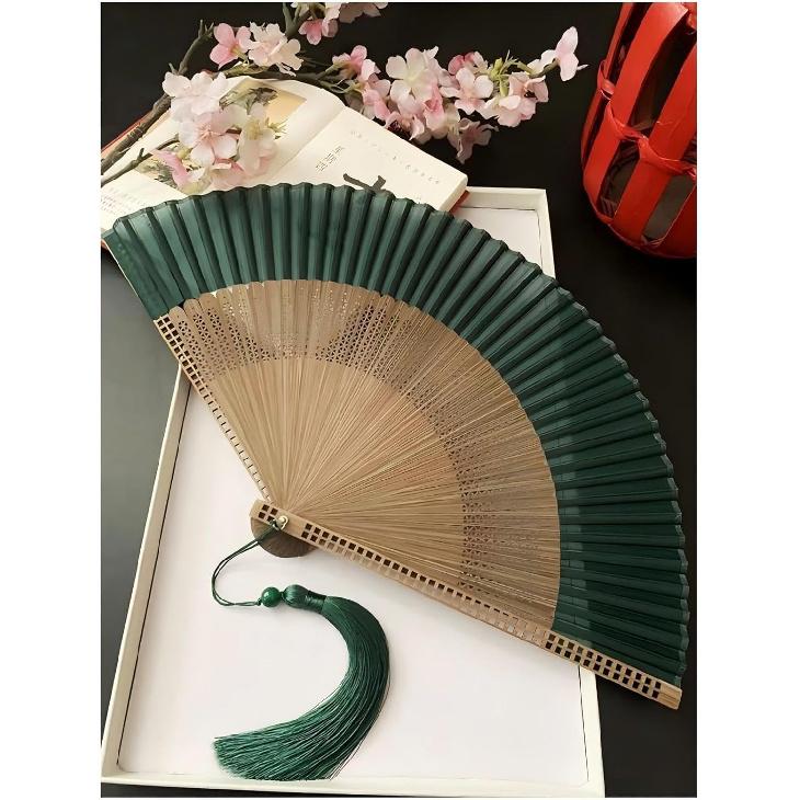 Natural Bamboo, Elegant Chinese Style Folding Bamboo Fan, Retro Style Handheld Fan 21CM (8.75 inches) Suitable for Men and Women