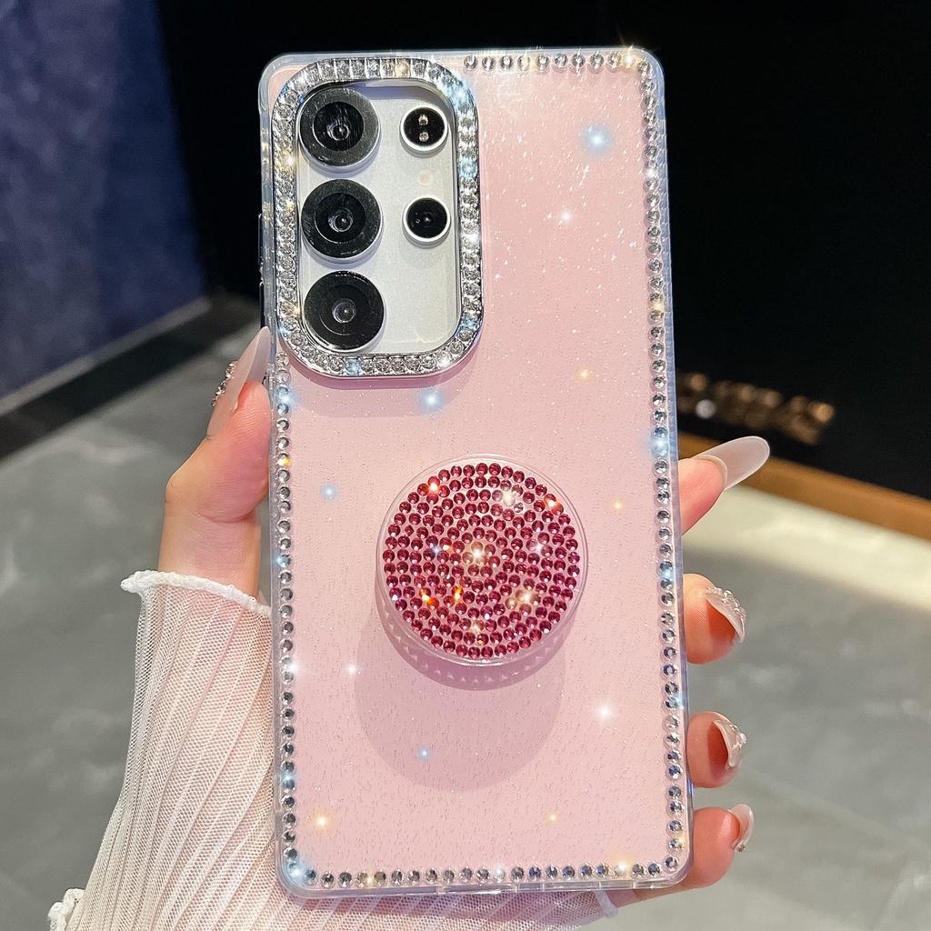 Gem Love Stand Is Suitable for Samsung S25 Ultra Mobile Case Flash Diamond S24 Flash Powder A56 Fashion A17