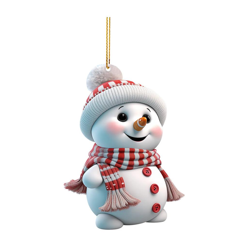 2D Flat Cute Snowman Car Ornament Christmas Tree Decor PVC Hanging Pendant For Home Office Holiday Decoration Gift