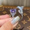 BELLA BOX Luxuriöser, eleganter Ring aus imitiertem Santa Maria-Amethyst und Aquamarin mit Kolibri-Motiv, geeignet für den täglichen Party-Modeschmuck für Damen