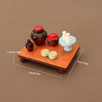 1 Set 1/6 1/12 Puppenhaus Miniatur Essen Und Spiel Simulation Niedriger Tisch Quadratischer Tisch Weinkrug Weinschale Sake Modell