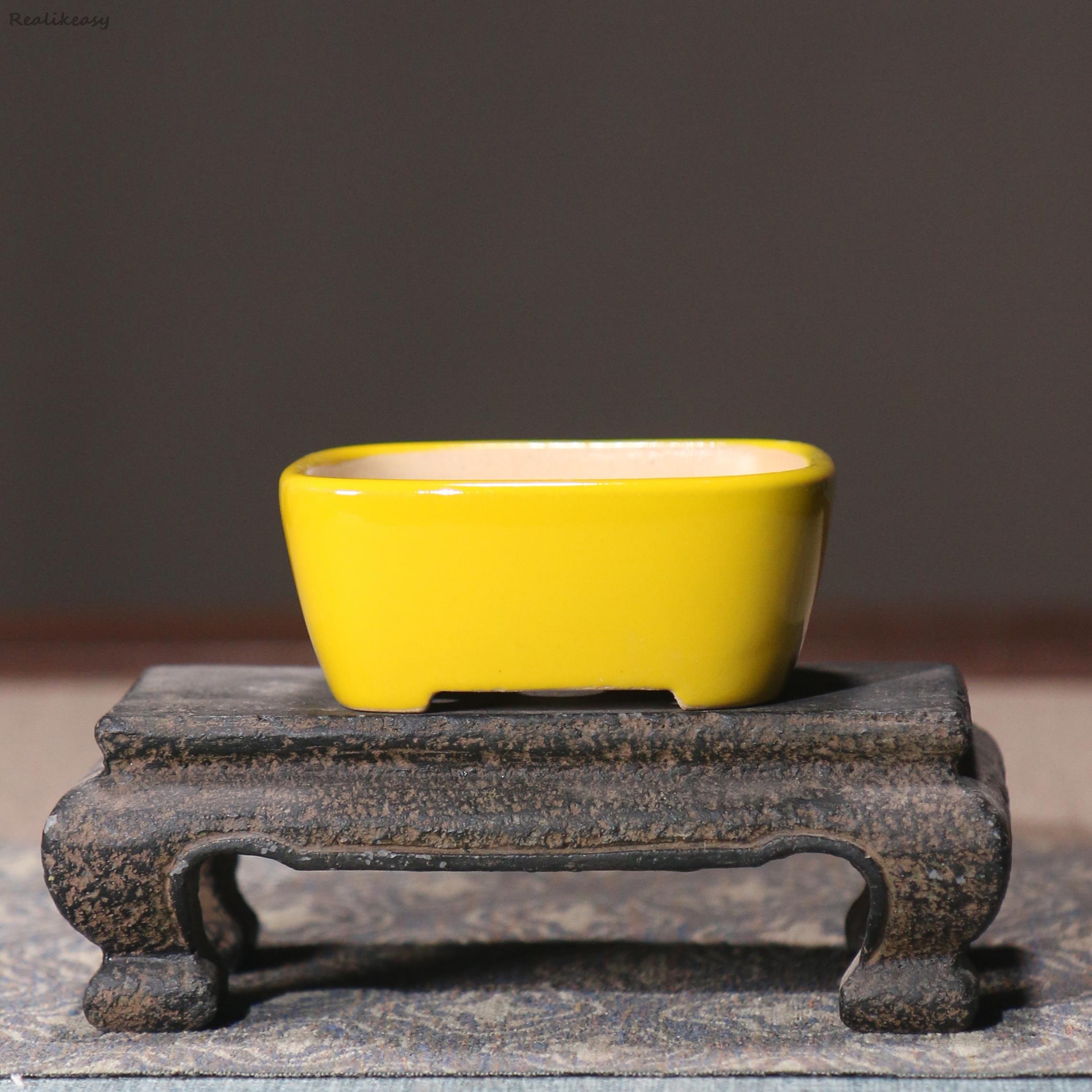 2 размера китайский фиолетовый песочный цветочный горшок, ручная роспись, японский квадратный глазурованный керамический горшок для бонсай, мини-горшок, сочный цветочный горшок LF173 1PCS