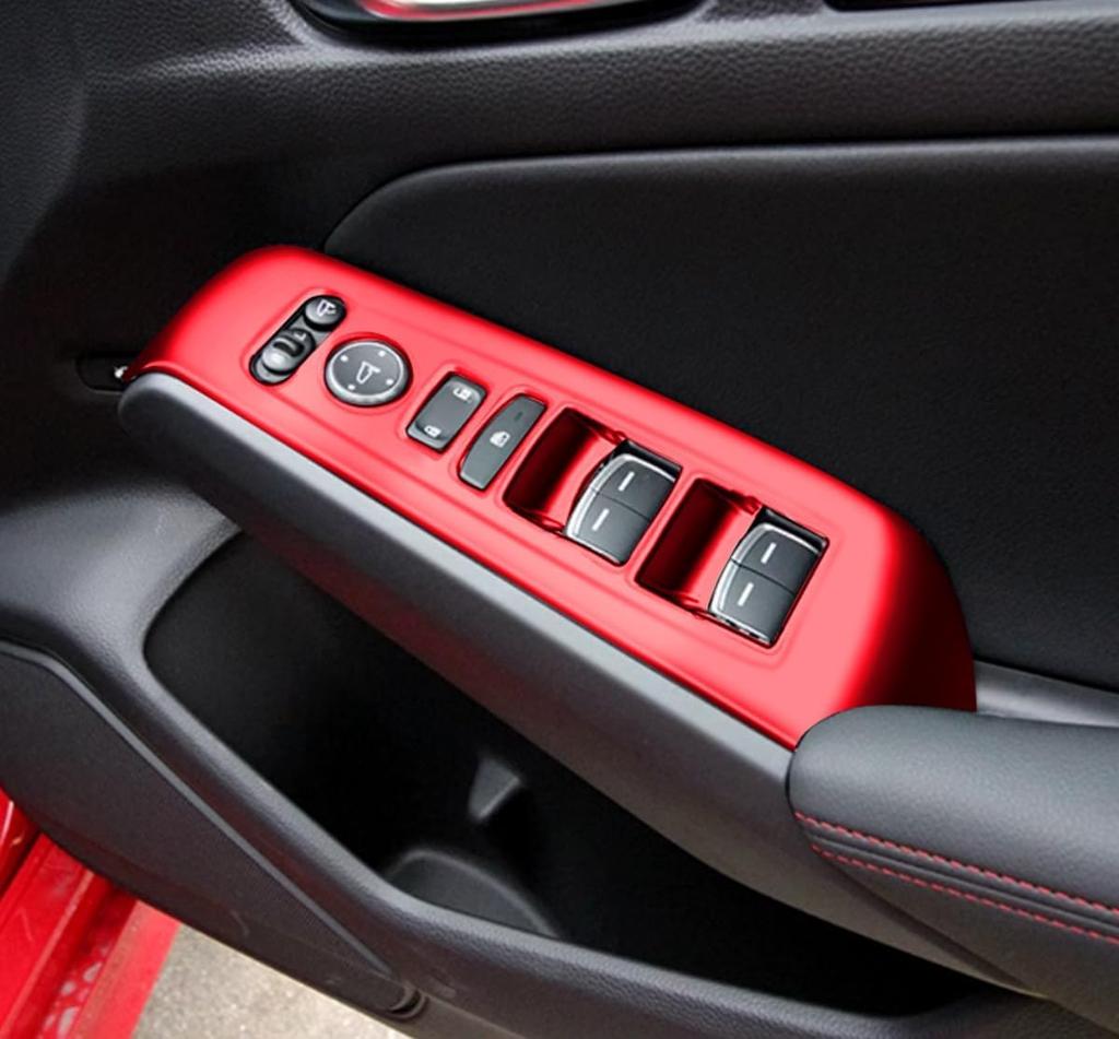 MEKOMEKO ABS Resin Power Window Switch Covers for Honda Civic 11th Generation Red 4-Piece (FL1) (Right-Hand Drive) - (C11-BLSJR)