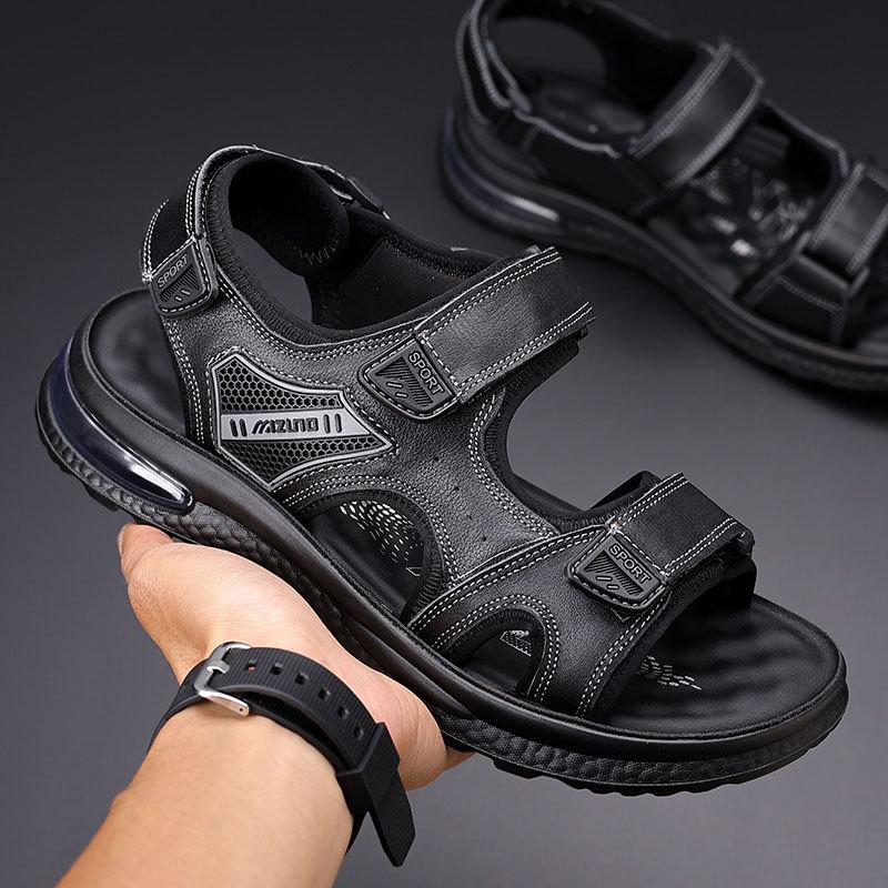 

Мужские спортивные летние повседневные пляжные сандалии, мужские кожаные сандалии для вождения, с воздушной подушкой, нескользящие, уличные, крутые шлепанцы, тренд 44