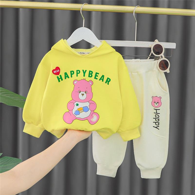 

Baby Girl Happy Bear Hoodie Set Hoodie Sportswear With Bow Pants Suitable For Toddlers 90cm жовтий