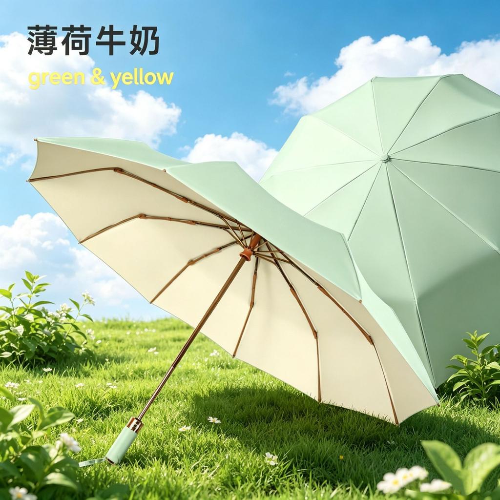 Simple Sun Umbrella, Automatic High-value Color Glue, Weather and Rain Shading, Portable Anti-ultraviolet Women's Folding Umbrella