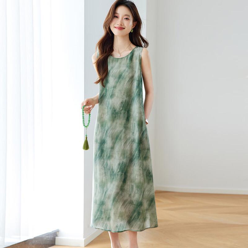 Srcr Women s 16 Momme Printed Mulberry Silk Sleeveless Dress M