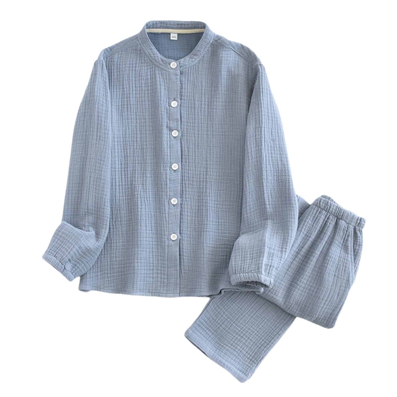 

GDenFrog Long Sleeve Quadruple and Gentle on the with a Collar and Front Available in and Perfect for and Autumn Women s Pajamas, 100% Cotton, Gauze, синий