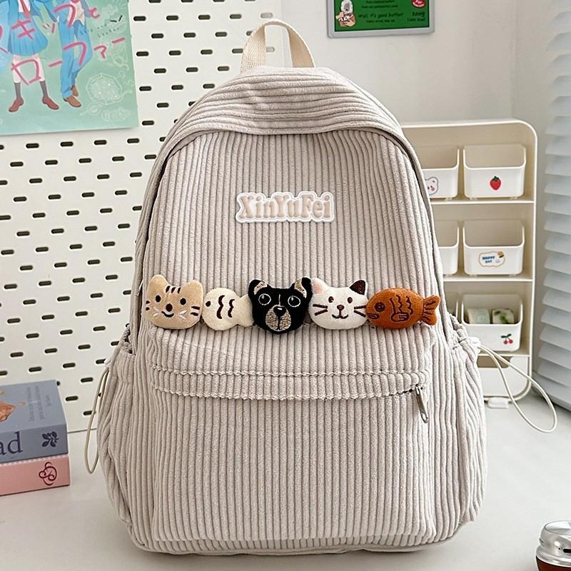 Retro Youth Backpack With Durable Corduroy Fabric For Daily Commute Campus And