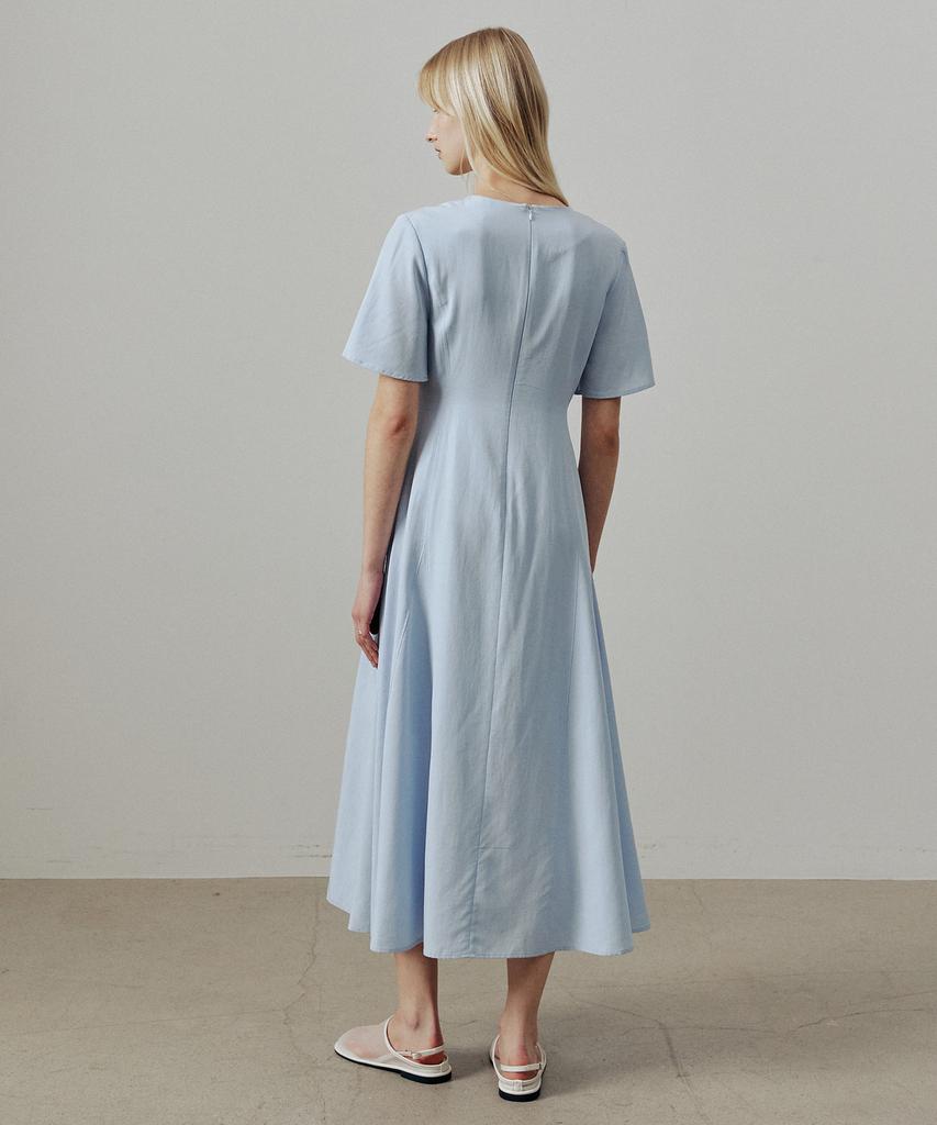 ARTID Linen Flare Short Sleeve Dress_Blue