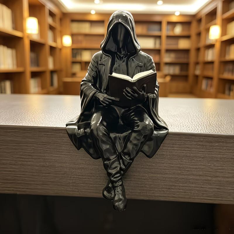 Sensenmann Lese Statue Harz Schwarze Kapuze Schädel Miniaturfigur Halloween Heim Schreibtisch Ornamente Gotische Dekoration