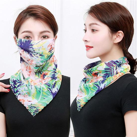 Women Floral Print Breathable Chiffon Sun Proof Veil Shawl Scarf Neck Face Cover