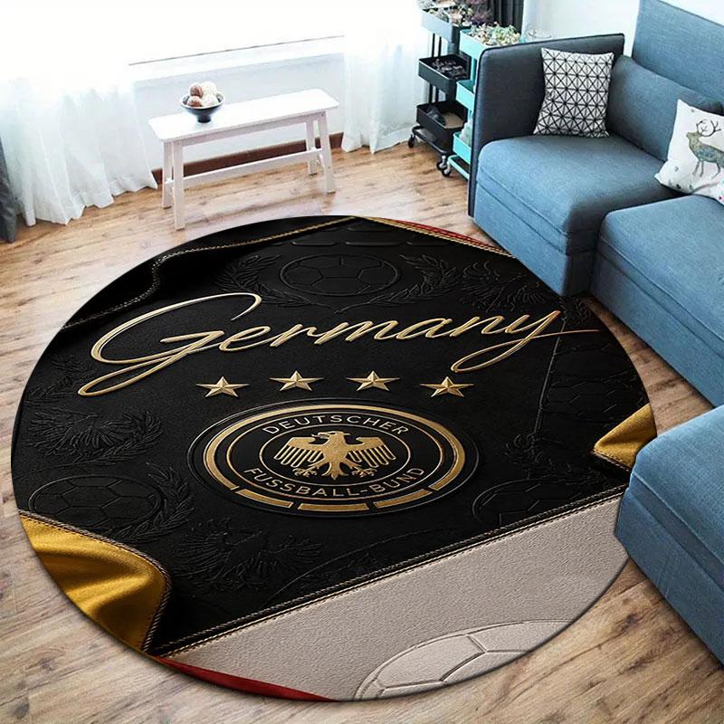 Germany National Football Team Round Area Rug,Carpet Rug for Living Room Bedroom Sofa Playroom Decor,Non-slip Floor Mat
