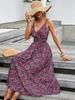 2023 Summer Bestseller: Women's V-neck Spaghetti Strap Print Dress - European & American Style, Waist-Cinching Design