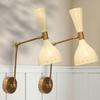 Mid-Century Modern Brass Wall Sconce  Adjustable Dual Cone Shade