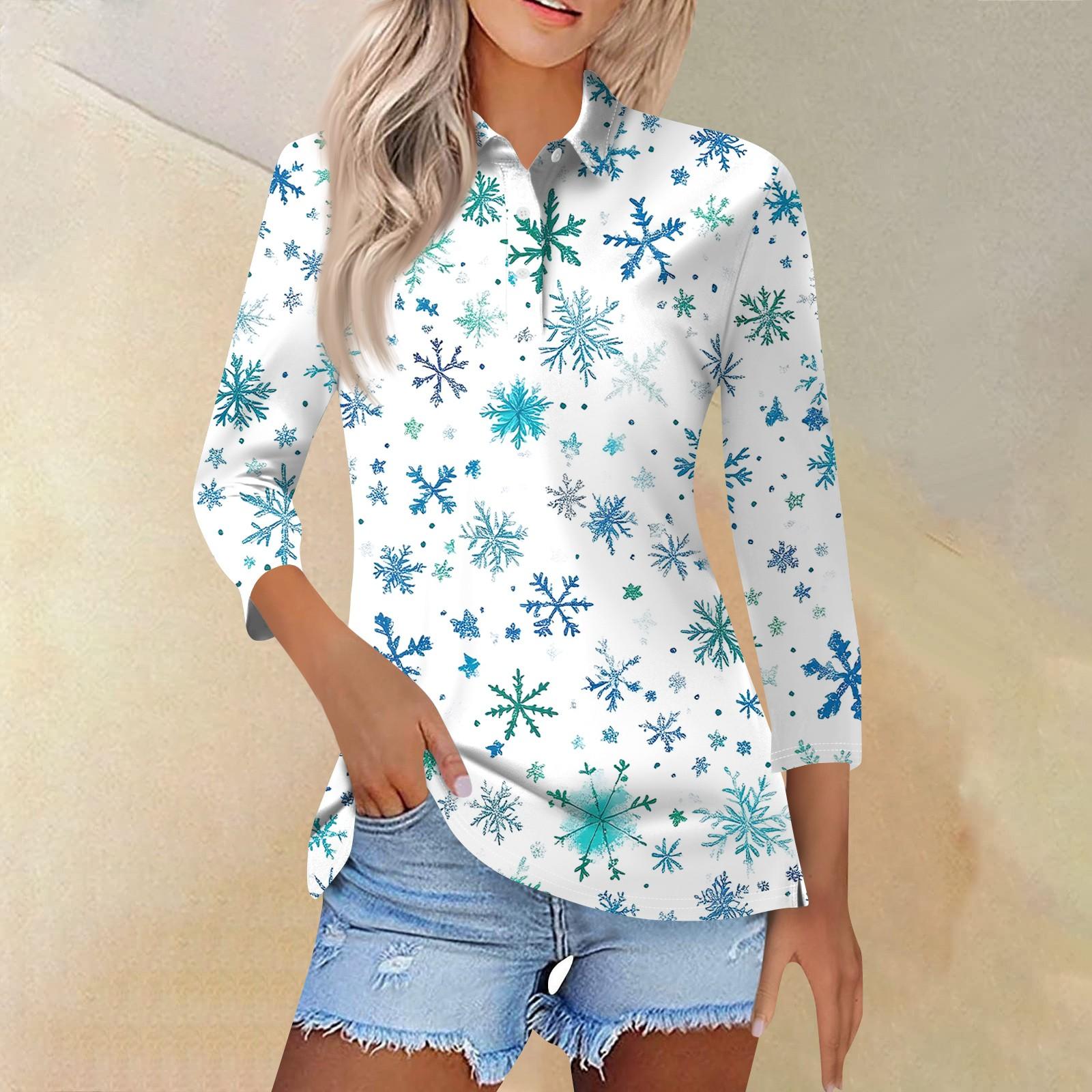 

Жіноча модна повсякденна сорочка з принтом 3/4 рукава, жіночі топи на ґудзиках XL білий