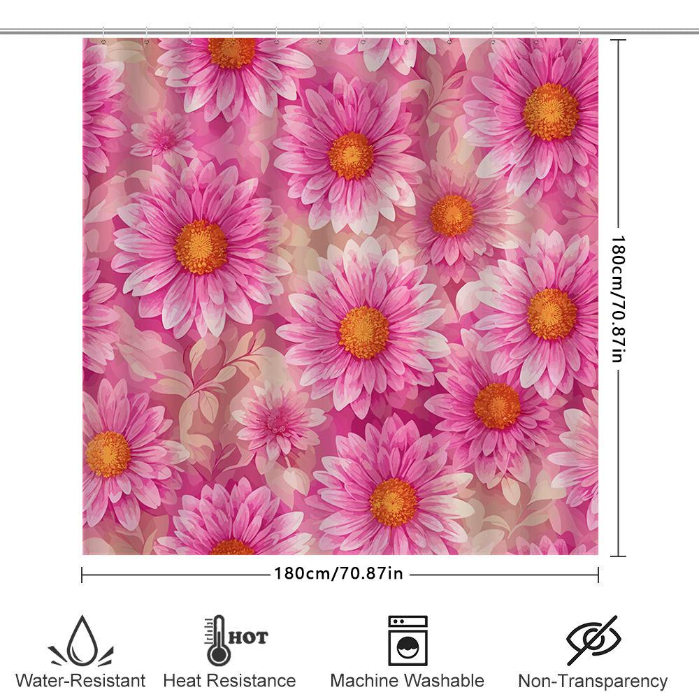 Pink Flower Shower Curtain Waterproof Bathroom Decor Home Decoration Printing Plastic Rod Pocket Design 3D Flower Fabric Shower
