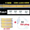 220V COB LED Strip Light EU Power Plug IP67 Buckle Fixation LED Strip Lamp Flexible COB Linear Light Bar 3000K 4000K 6000K 1-21m