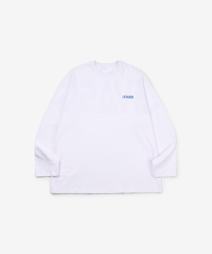 Leubase Old School Bag Blue Logo Oversized Long Sleeve T-Shirt_White
