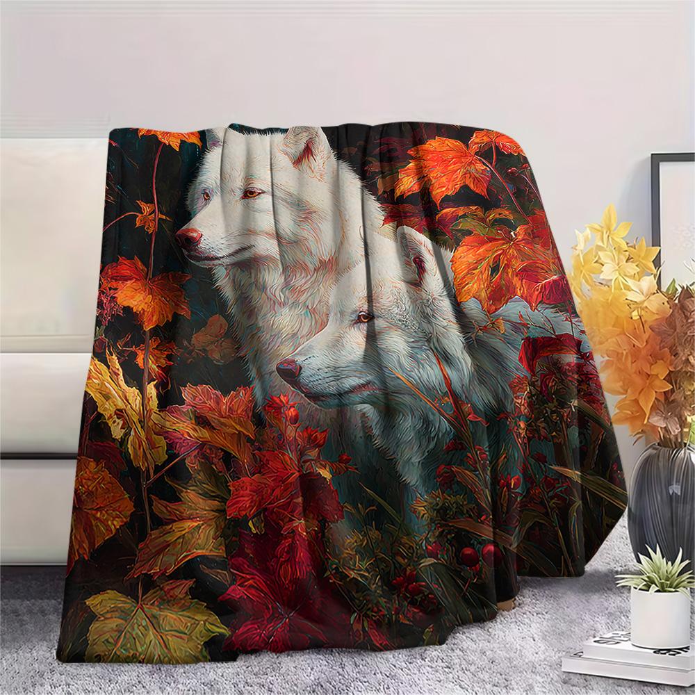 Koc Flanelowy z Nadrukiem Wilka, Wysokiej Jakości, Wygodny na Wszystkie Pory Roku, Wystrój Domu, Ciepło i Komfort, Idealny na Prezenty Świąteczne