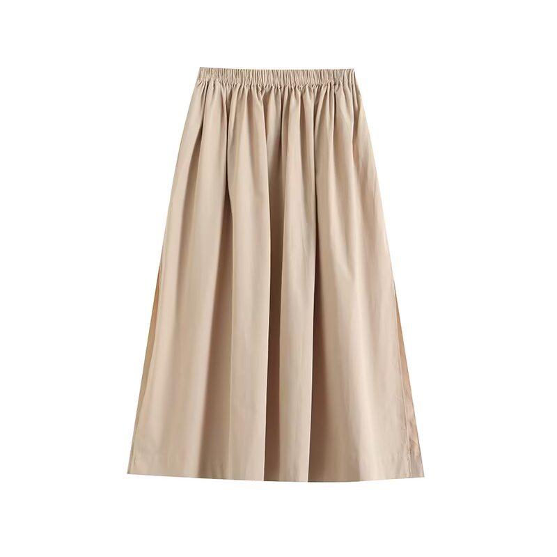 

2025 Spring Women s Fashion Elastic Waist A-Line Midi Skirt Large