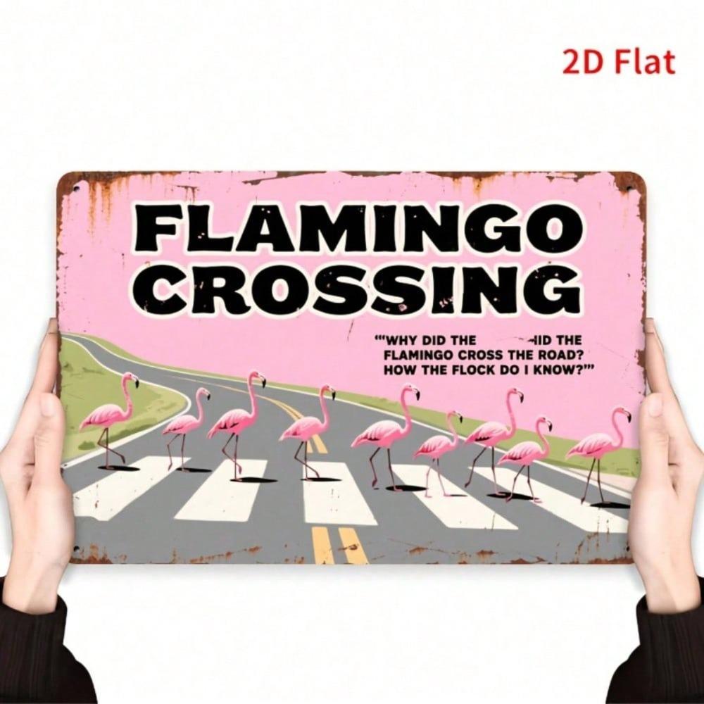 Funny Flamingo Crossing Metal Sign Farmhouse Wall Decor Indoor Outdoor Bar Garage Iron Plate