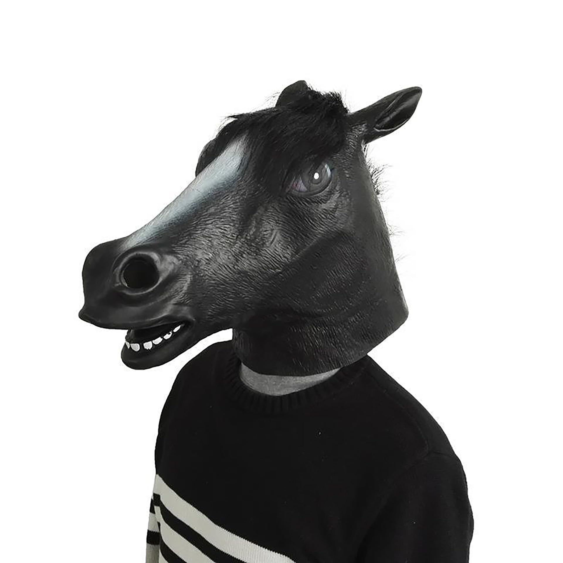 [ShuaWdk] Смешная маска лошади Реалистичная голова животного для костюмов на Хэллоуин. Резиновые косплей-аксессуары для костюмированных вечеринок и дней рождений (Голова черной лошади)