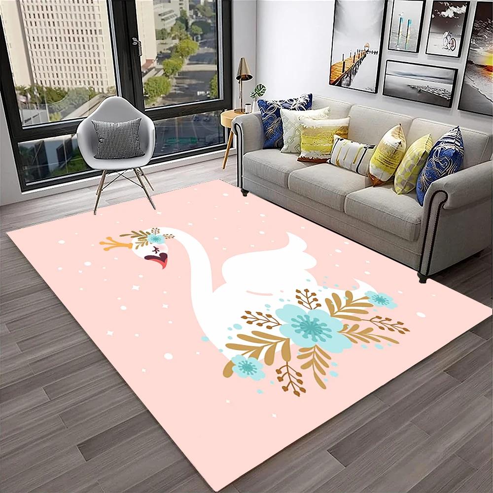 Cute Swan Princess Cartoon Cygnus Carpet Rug for Home Living Room Bedroom Sofa Doormat Decor, Kids Area Rug Non-slip Floor Mat