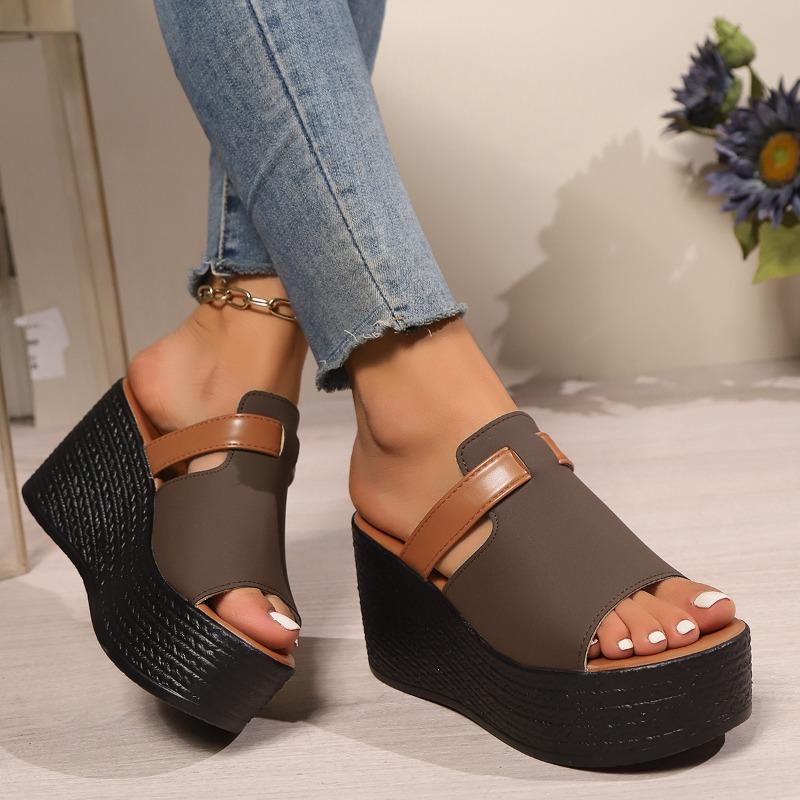Wedge-heeled Slippers, Color-matching Sandals and Slippers, Summer Ladies Thick-soled Sandals