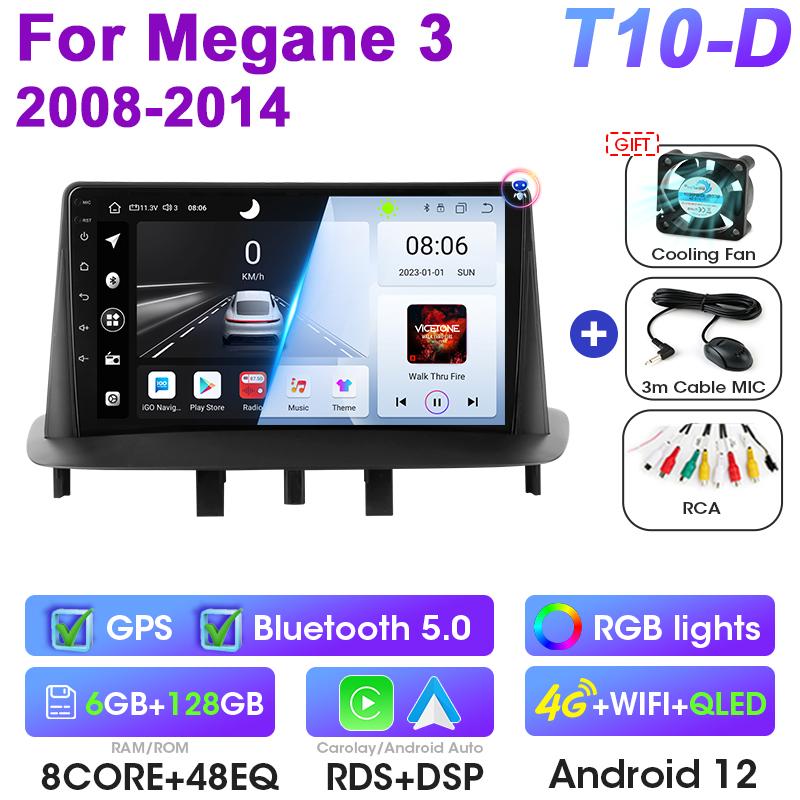 Android 12 Car Radio For Renault Megane 3 Fluence 2008 - 2014 GPS Carplay Auto 2 Din Stereo Intelligent Systems Smart Autoradio