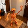 Hard Plastic Skeleton 40cm Pumpkin Head for Halloween Decoration, Movable Joint Flexible Jointed Figure Skull Figurine with Hanging Lanyard,