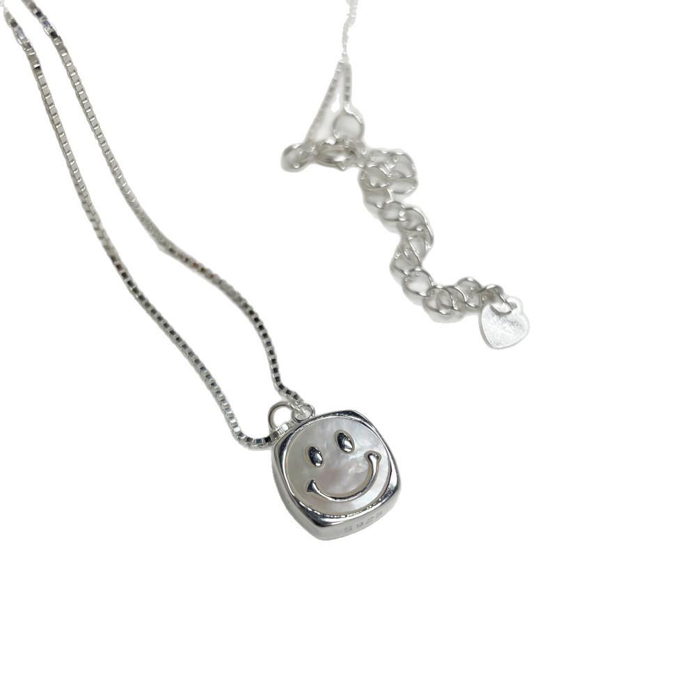S925 Sterling Silver Smiley Face Pendant Necklace for Women - Ins Style, High-End Design, Sweet Collarbone Chain.