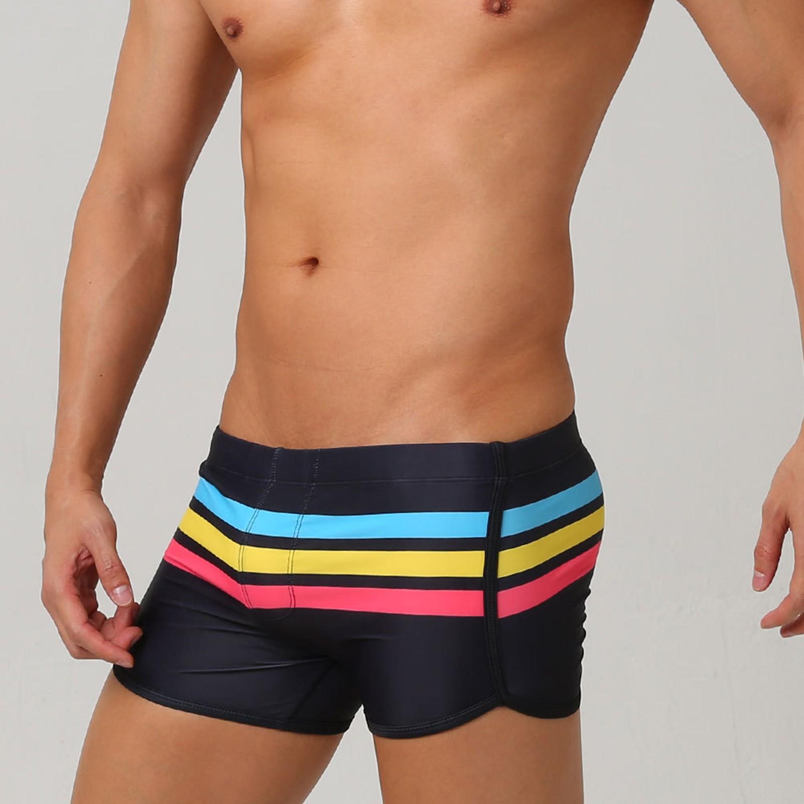 

Мужские спортивные шорты-боксеры в полоску с разрезом, пляжные шорты для плавания, плавки L чёрный