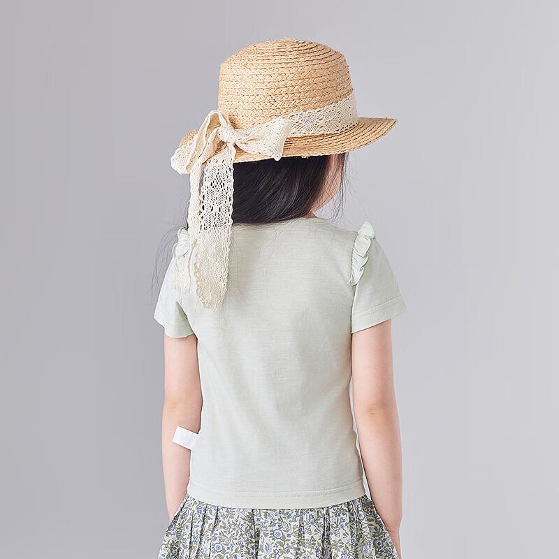 DiSha Girls  Ruffle Round Neck Short Sleeve T-shirt 110