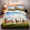 Horse And Green Grass Duvet Cover Set For Kids Boys Girls Teens Lightweight Quilt Covers Spring Themed Bedding Set Bedroom Decor