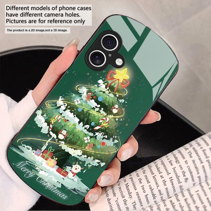 Decorated Christmas Tree For iPhone 17 16 15 14 13 Plus 12 Mini 11 Pro Max XR Xs Max X 7 8 6S 22 20 Elliptical Glass Phone Case