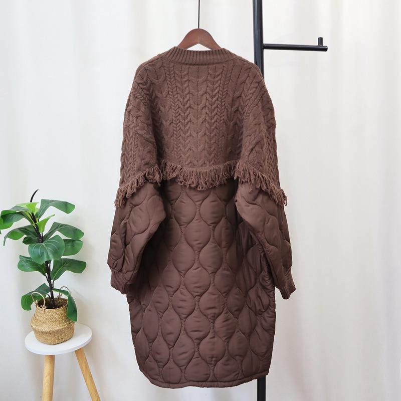 Lange Spleiß-Baumwollkleidung Strickjacke Herbst und Winter neu Quaste locker und dünne Strickjacke Damen