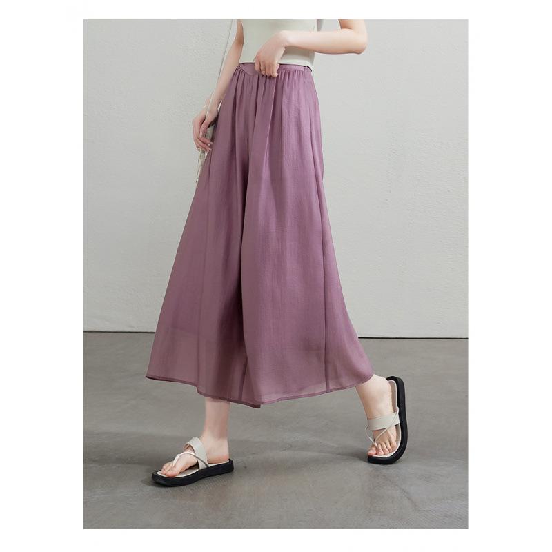 2026 Summer High Waist Wide-Leg Skirt Pants: Women's Casual Loose Fit, Thinning Nine-Point Design