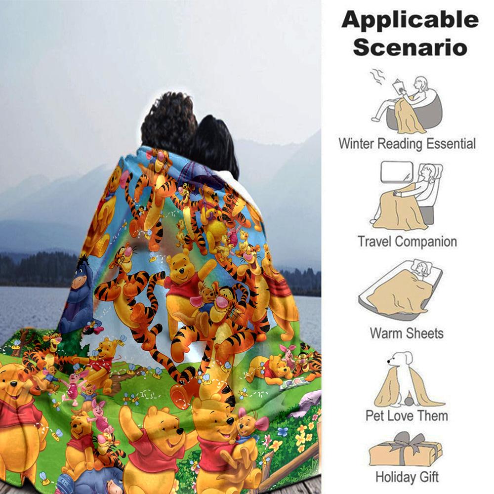 Winnie Pooh Party Flannel Blanket Super Soft Warm Cozy Blanket For Sofa Bed Office Travel Allseason Home Decor Gift
